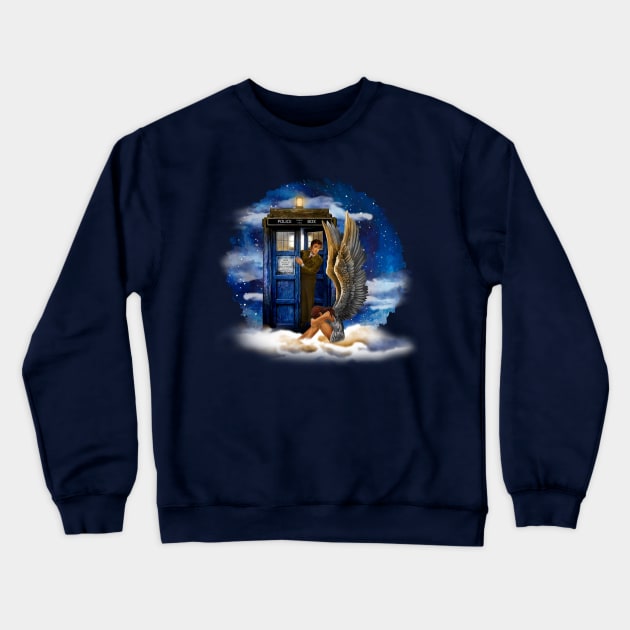 10th Doctor with crying AngeL Crewneck Sweatshirt by Dezigner007